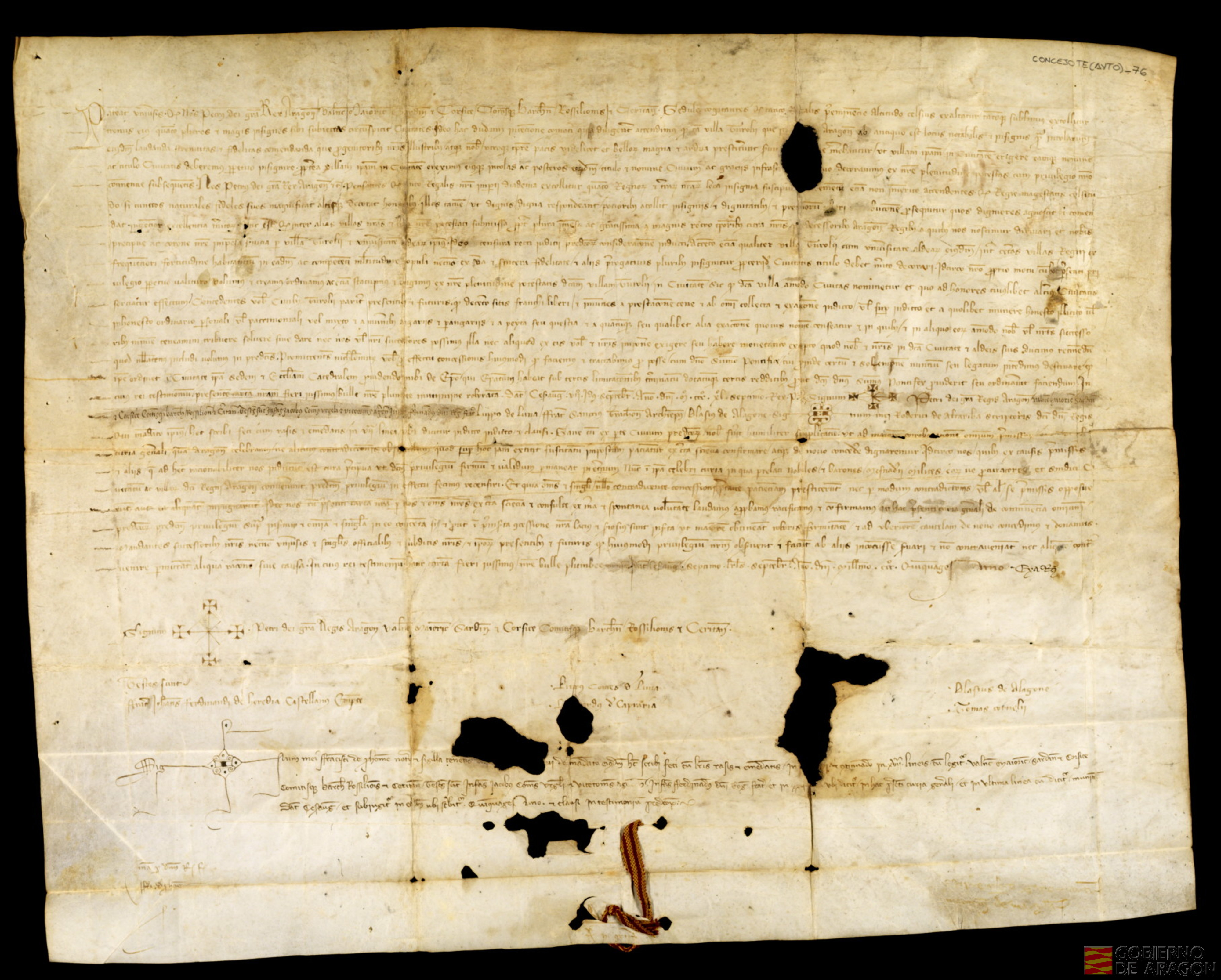 Privilegio del rey Pedro IV confirmando y ratificando el dado en 1347, concediendo el título de ciudad a Teruel